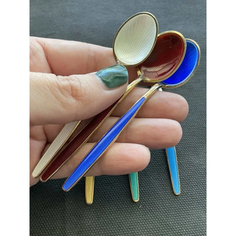 set of six vintage David Andersen Norway sterling silver enamel demitasse  Spoon